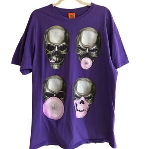 Unique Adult Unisex Happy Halloween Graphic T-Shirt Skull Bubble Gum‎ Purple XL